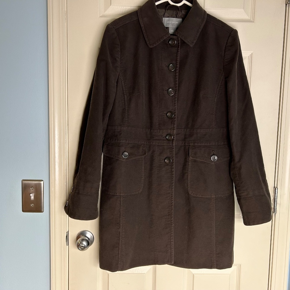 Ann Taylor Casual Coat Cotton Brown Sz Large EUC